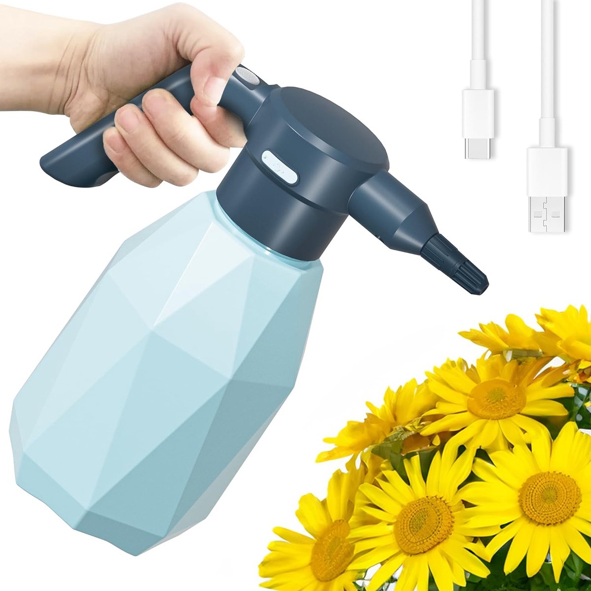 Drukspuit 2 liter met accu automatische gieter oplaadbare op batterijen werkende tuinspuit spuitfles met verstelbaar mondstuk voor plantennevel binnen en buiten