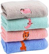 4 pièces débarbouillettes serviettes pour enfants douces 4 couleurs serviettes de bain pour enfants serviettes de visage 100% coton serviette de bain pour bébé pour enfants (25 x 50 cm, animaux de la jungle colorés)