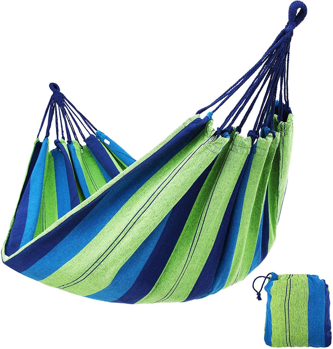 Acaza Hangmat Hammock voor 2 personen Grote Hangmat 210 x 150 cm Blauw en Groen