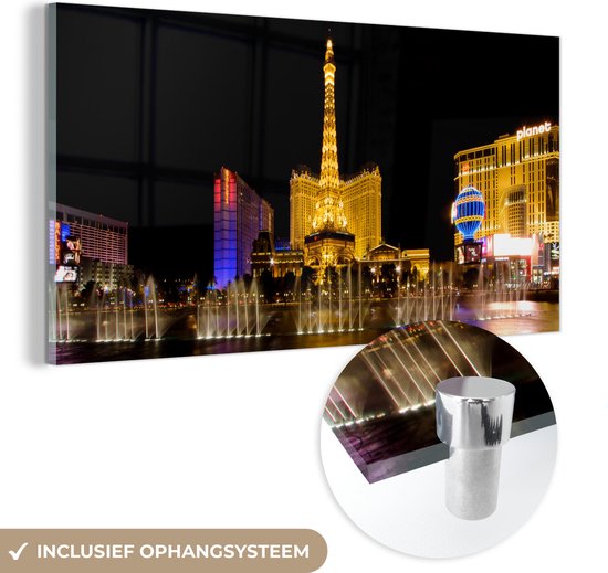 MuchoWow® Glasschilderij 40x20 cm - Schilderij acrylglas - Strip - Las Vegas - Nacht - Foto op glas - Schilderijen