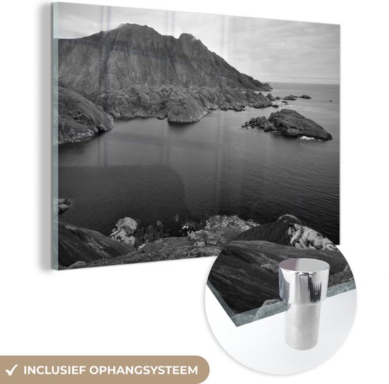 MuchoWow® Peinture sur verre - Impression photo noir et blanc de la côte scandinave - 180x120 cm - Peintures sur verre acrylique - Photo sur Glas
