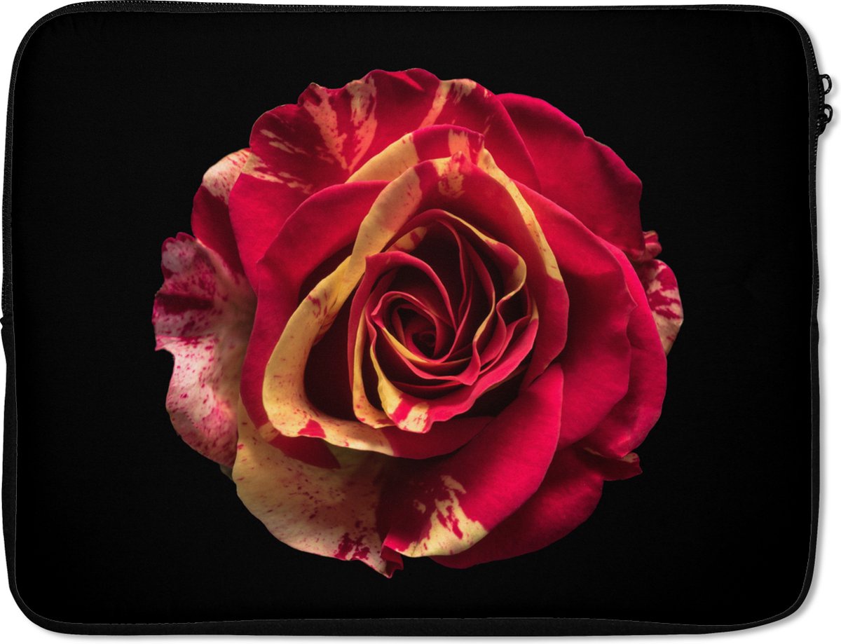 Laptophoes 17 inch - Bloem - Roos - Rood - Zwart - Laptop sleeve - Binnenmaat 41x28 cm - Zwarte achterkant