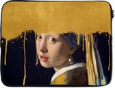 Laptophoes 15.6 inch - Vermeer - Meisje met de parel - Goud - Laptop sleeve - Binnenmaat 39,5x29,5 cm - Zwarte achterkant