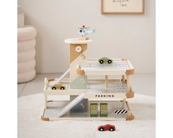 Petite Amélie Autogarage Speelgoed Hout - Retro kleuren - Parkeergarage incl. Accessoires - Ultieme Speelplek voor Avontuur met Auto's