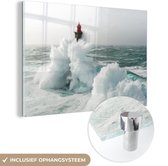 MuchoWow® Glasschilderij 120x80 cm - Schilderij acrylglas - De Franse Vuurtoren van la Jument in een storm - Foto op glas - Schilderijen