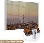 MuchoWow® Glasschilderij 180x120 cm - Schilderij acrylglas - Skyline met de Westerkerk in Amsterdam - Foto op glas - Schilderijen