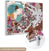 MuchoWow® Glasschilderij 40x30 cm - Schilderij acrylglas - Illustratie van een kleurrijke kaart van Brasilia - Foto op glas - Schilderijen