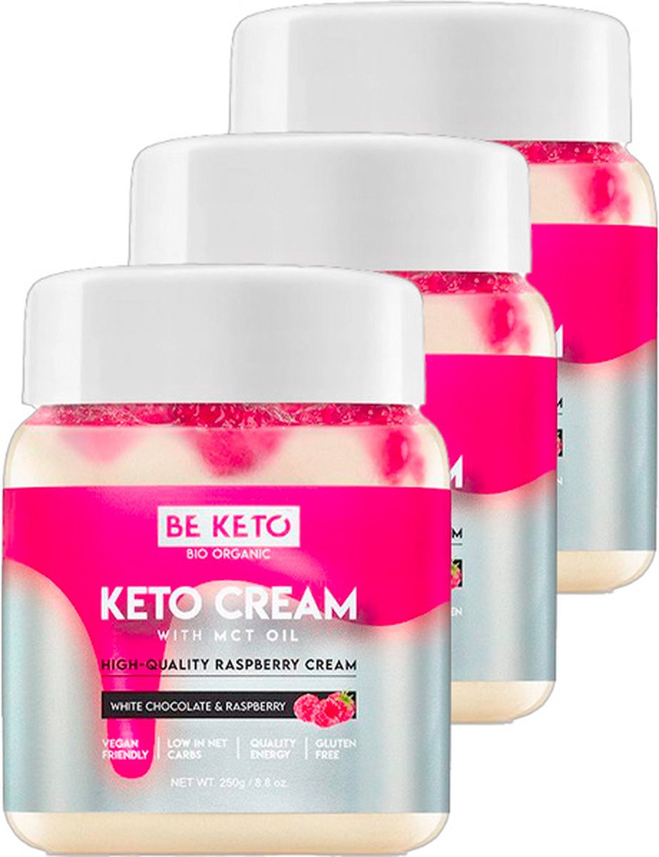 Goedkoopste Be Keto | Keto Cream | White Chocolate & Raspberry MCT | 3 stuks | 3 x 250 gram