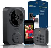 Ferodelli Video Doorbell - Espion de porte avec caméra et WiFi - Sonnette vidéo - Sans fil - Sonnette (son en T) - Caméra - Extérieur - Zwart