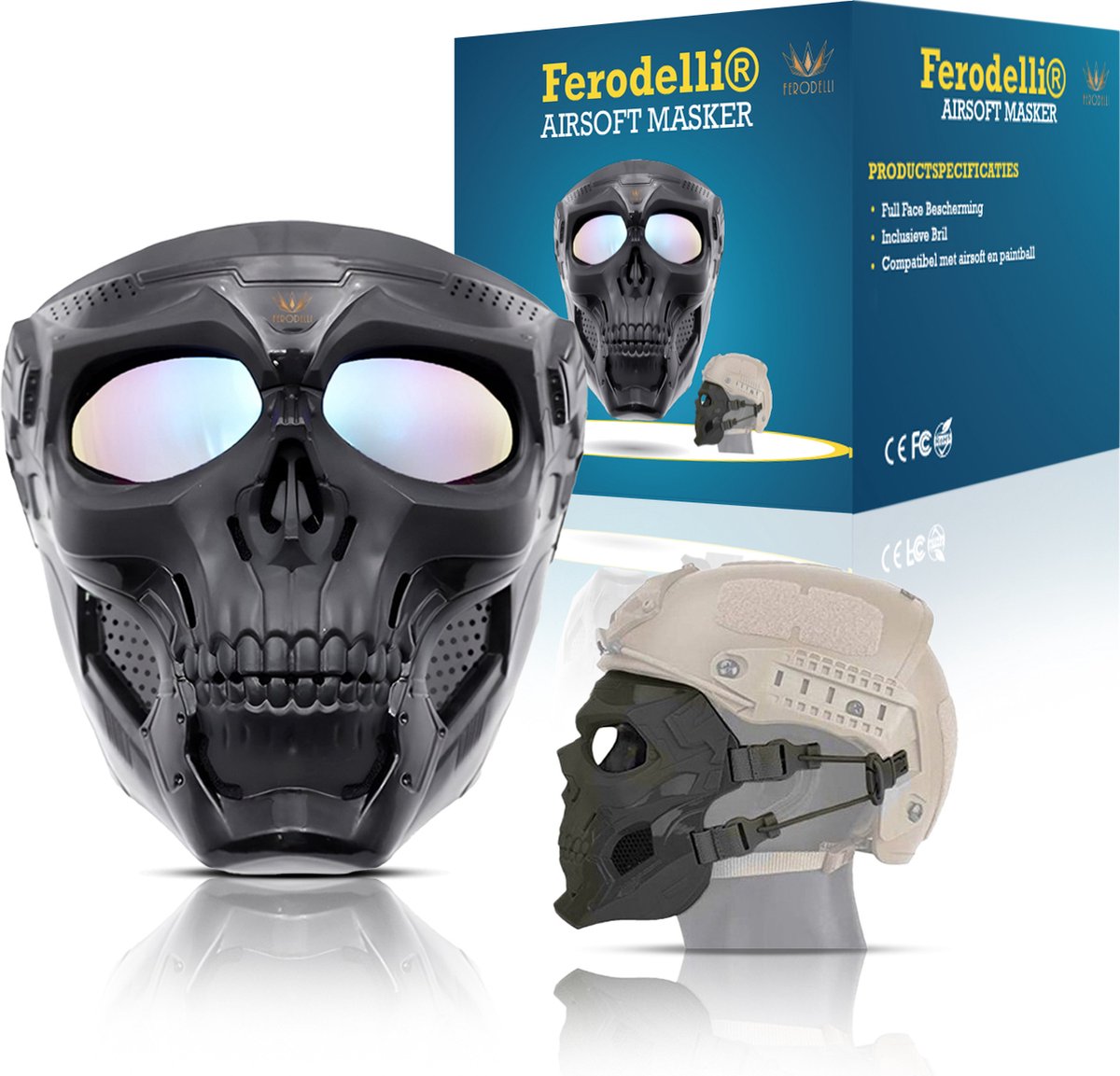 Ferodelli Carnaval Masker Full Face Met Bril Mask Helm Zwart