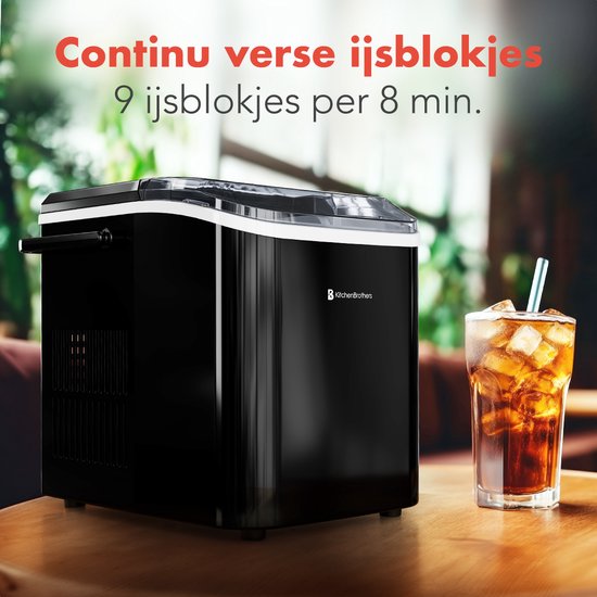 KitchenBrothers IJsblokjesmachine - 1.5L - IJsblokjesmaker - 12kg/24 uur - Draagbaar - Zelfreinigingsfunctie - Zwart van KitchenBrothers — afbeelding 5