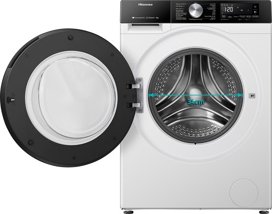 Hisense 3S Serie WF3S8043BW3/BLX - Wasmachine met Energielabel A -30% - 8kg - 72dB (A) - Steam Wash -1400 toeren - Power Wash 49' - ConnectLife - Inhoud Trommel 54 Liter