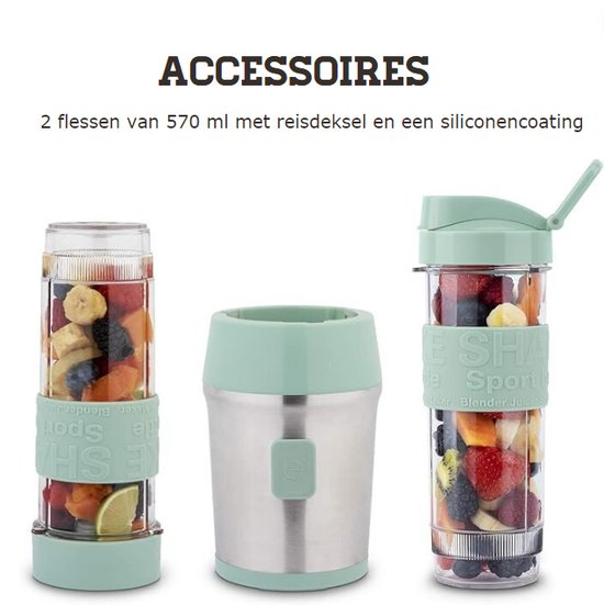 Milkshake Machine - Cocktailshaker Met 2 Smoothie Beker 2x570 ml - Draagbare Smoothie Maker Met Deksel To Go - Groen van GUTEC — afbeelding 5