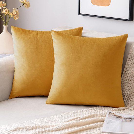Set of 2 Velvet Cushion Covers Orange Yellow