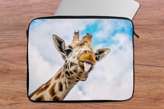 Housse ordinateur 15 pouces 38x29 cm - Funny animals - Housse Macbook & Laptop Une drôle de girafe sort la langue - Housse ordinateur portable avec photo