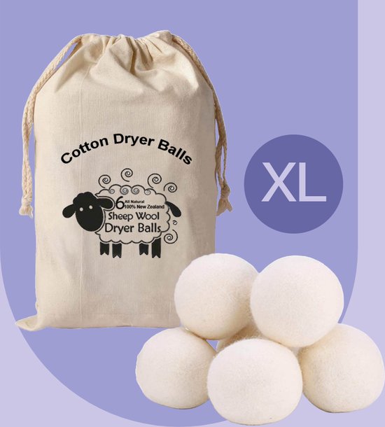 Boules de séchage XL 6 pièces - Boules de sèche-linge - Boules de séchage - Boule à lessive - 100 % laine de mouton de Nouvelle-Zélande - Respectueuse de Environnement et des animaux