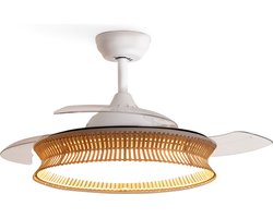 CREATE - Plafondventilator met Stil Licht 40W Ø107 cm - Rieten Afwerking - WIND CLEAR RATTAN