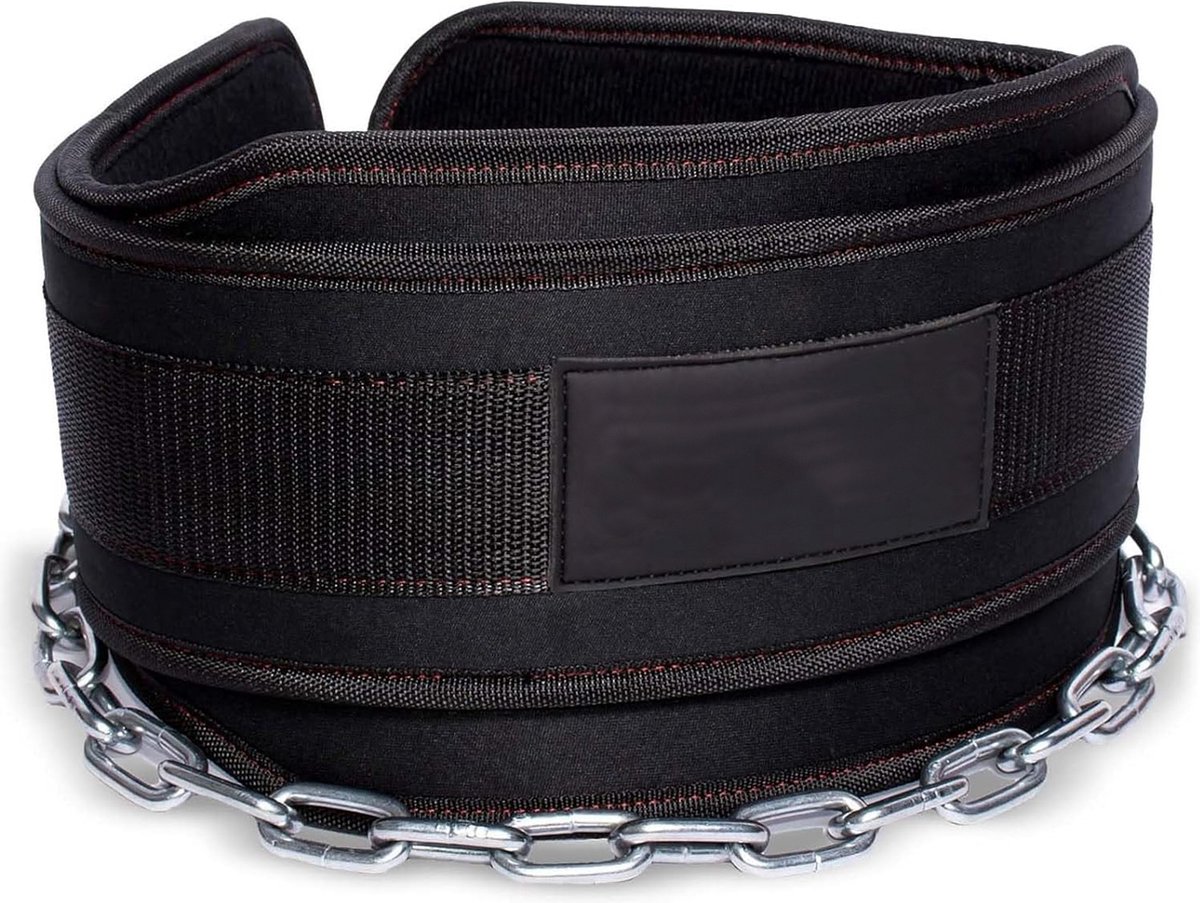 Fitness Dip Riem - Met Metalen Ketting - Dip Belt - Taille Ondersteuning voor Gewichtheffen, Pullups, Powerlifting - Zwart