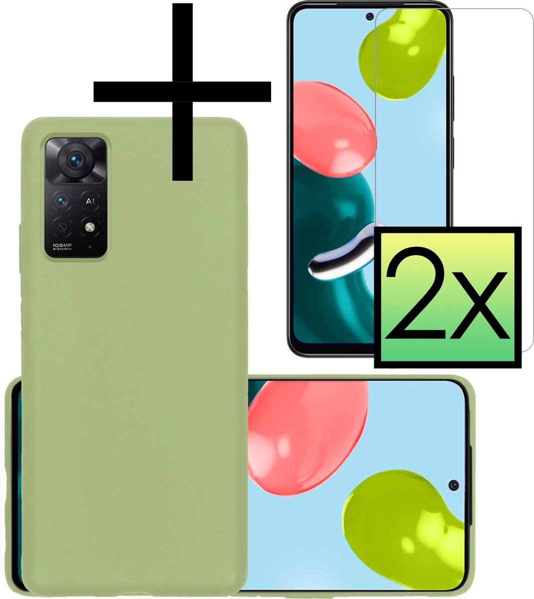 Hoesje - Met 2x Screenprotector - Geschikt voor Xiaomi Redmi Note 11s - Sterk & Shockproof - Back Cover - Siliconen Case - Telefoon Hoes - Groen