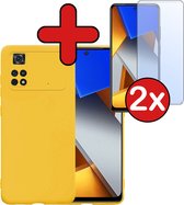 Hoesje Geschikt voor Xiaomi Poco X4 Pro 5G Hoesje Siliconen Case Hoes Met 2x Screenprotector - Hoes Geschikt voor Xiaomi Poco X4 Pro 5G Hoes Cover Case - Geel
