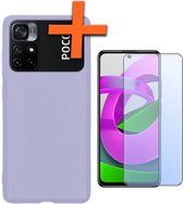 Hoesje Geschikt voor Xiaomi Poco M4 Pro 5G Hoesje Siliconen Cover Case Met Screenprotector - Hoes Geschikt voor Xiaomi Poco M4 Pro 5G Hoes Back Case - Lila