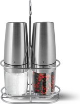 Elektrische Peper en Zoutmolen Set van 2 Stuks - RVS Kruidenmolen - Specerijenmolen - Spice Grinder- Inclusief RVS Houder