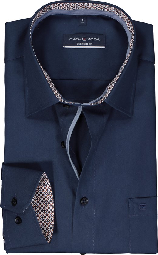CASA MODA comfort fit overhemd - popeline - donkerblauw - Strijkvriendelijk - Boordmaat: