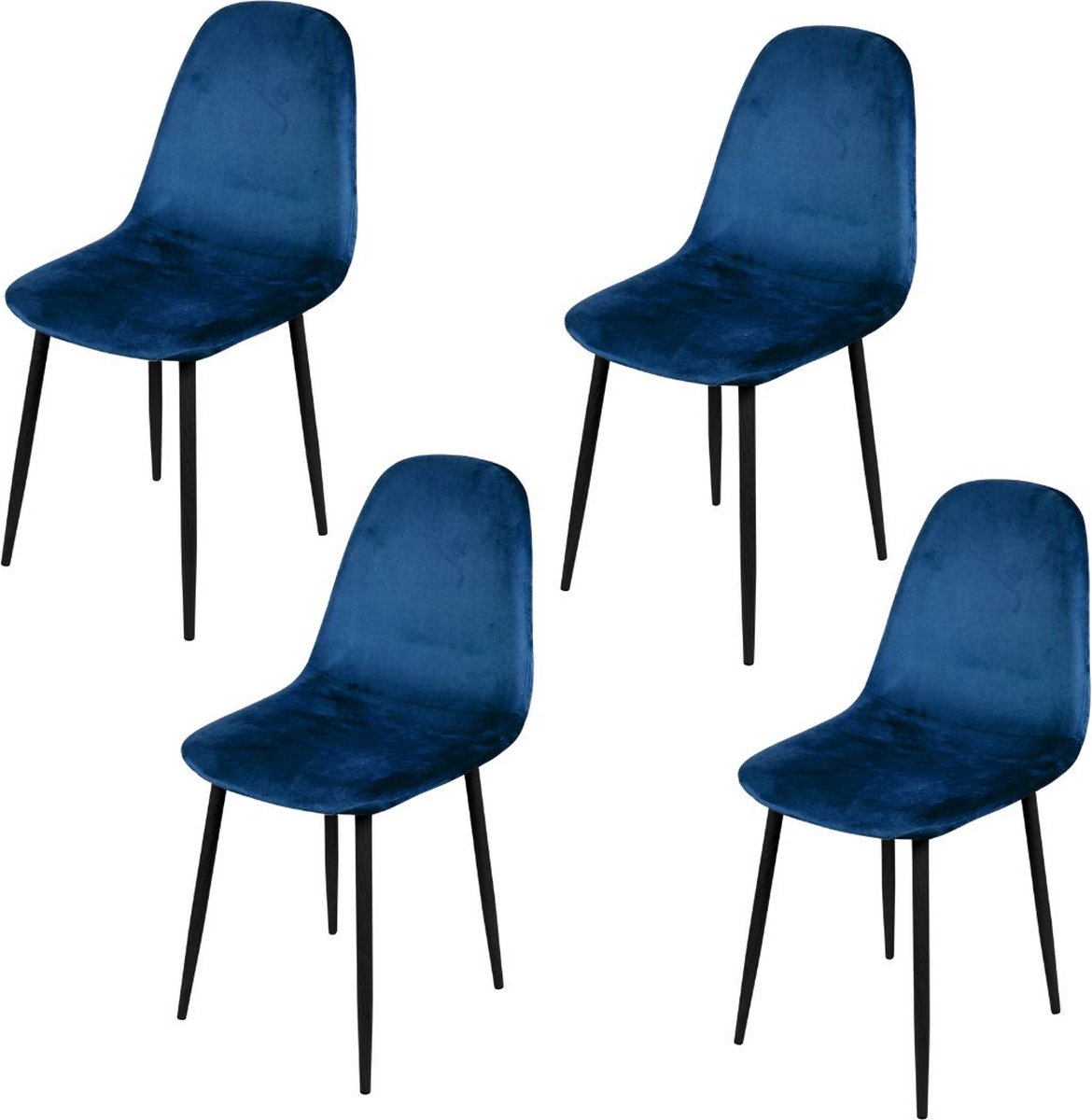 Urban Living "INOUI" - Set van 4 fluwelen stoelen in blauw met zwarte metalen poten Blauw en zwar