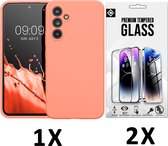Casemania Hoesje Geschikt voor Samsung Galaxy A55 - Licht Roze & 2X Glazen Screenprotector - Liquid Siliconen Back Cover