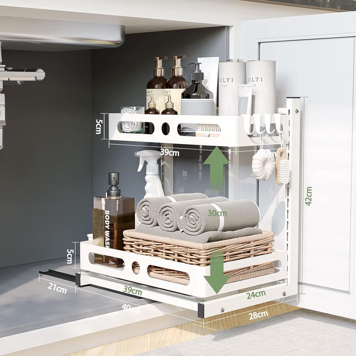 bukfen Organizer voor onder de gootsteen, uittrekbare kastorganizer, 2-laags uitschuifbare plank onder kast opslag multifunctioneel voor onder de keuken badkamer wastafel organisatoren en opslag bukfen Organizer voor onder de gootsteen, uittrekbare kastorganizer, 2-laags uitschuifbare plank onder kast opslag multifunctioneel voor onder de keuken badkamer wastafel organisatoren en opslag