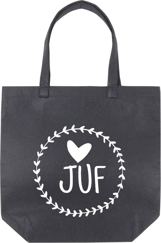 Tas Voor De Juf - Cadeautje Juf - Zwarte Vilten Tote Bag - Juf Bedankt Cadeau - Vilten Shopper - Zwarte Vilten Tas