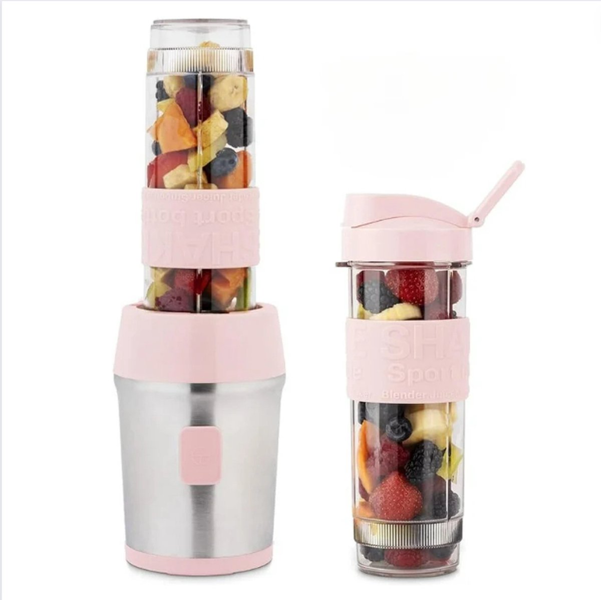 Milkshake Machine - Cocktailshaker Met 2 Smoothie Beker 2x570 ml - Draagbare Smoothie Maker Met Deksel To Go - Roze