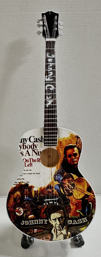 Miniatuur Gitaar Johnny Cash collage 25cm Miniature- Guitar-Mini -Guitar- Collectables-decoratie -gitaar-Gift--Kado- miniatuur- instrument-Cadeau-verjaardag