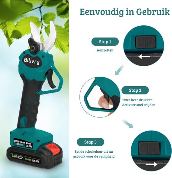 Professionele Snoeischaar met Accu - Takkenschaar - 6000mAh - Inclusief Draagtas - Oplaadbaar - Hoogste Kwaliteit - 750W - Groen van Pro — afbeelding 4