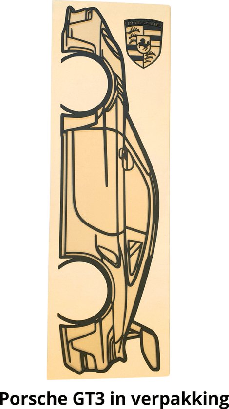 Panneau mural design Olivios Silhouette Porsche GT3 en MDF noir de 4 mm d'épaisseur. Conception et fabrication hollandaises.