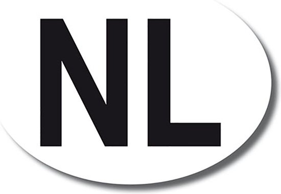 Witte ovale sticker met zwarte letters "NL".