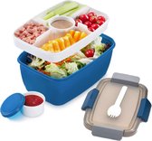 Lunchbox voor volwassenen, grote broodtrommel met vakken voor volwassenen, saladebox met 2 lagen om mee te nemen, duurzaam, lekvrij, broodtrommel voor werk/picknick