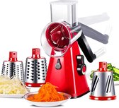 DiverseGoods Multifunctionele groente- en fruitsnijmachine, roterende trommelrasp met 3 roestvrijstalen draaiende messen, handmatig en veilig frezen, snijmachine (rood)