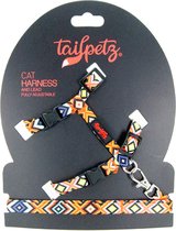 Tailpetz | Cat Harness & Lead -Ethnic| Kattentuigje en lijn - One Size Fully Adjustable - Set voor Katten - Kattenharnas - Kattentuig - Kat - Harnas - collar - tuig