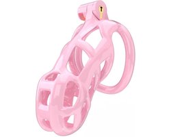 Peniskooi Roze - Cock cage - Chastity Cage - Kunststof Peniskooi - Kuisheidskooi voor Mannen - Peniskooi met 5 Maten Penisringen - Peniskooi Roze Maat M - Ø3.9 x 9.5 cm