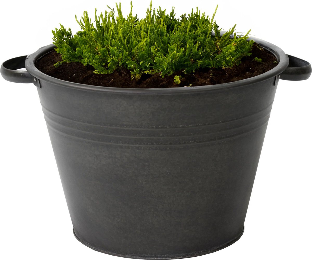 Goedkoopste Mega Collections plantenpot/bloempot Farmer - zink - zwart - D40 X H29 cm
