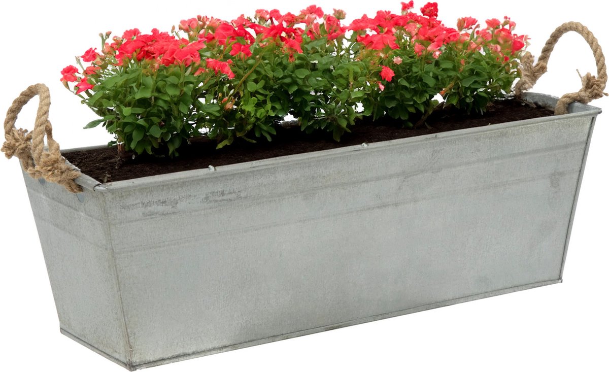 Goedkoopste Mega Collections plantenbak/bloembak Farmer - balkon/terras - zink - zilver - L37 x D13 X H10 cm