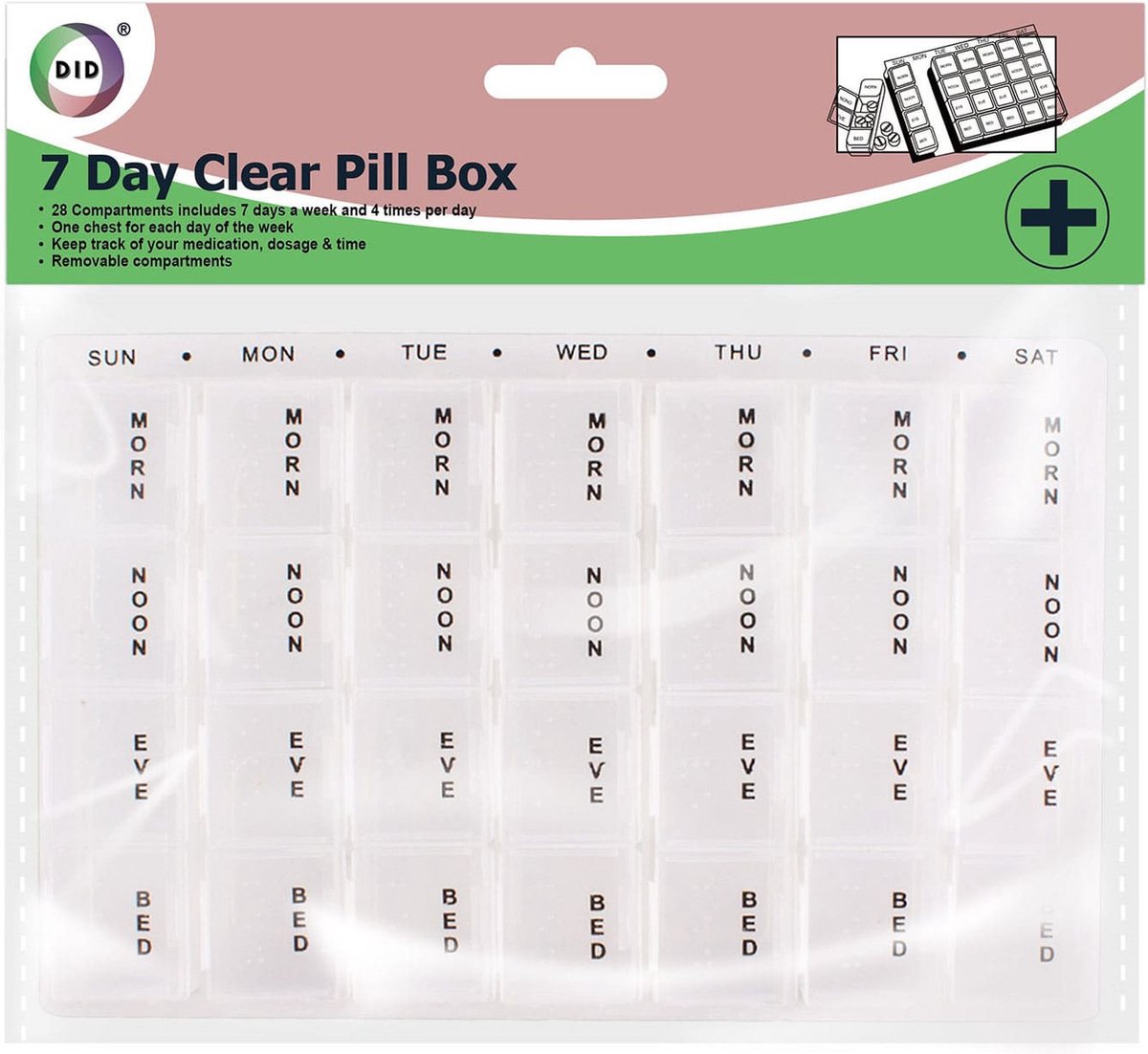 Goedkoopste DID Medicijnen doos/pillendoos - 28-vaks - wit - 17 cm - Geneesmiddelen bewaarbox