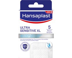 Hansaplast Ultra Sensitive XL Pleisters - Wondpleisters - Wondverzorging - Grote Pleisters - Eilandpleister - Gevoelige huid - 5x7,2 cm - 5 - 5 stuks