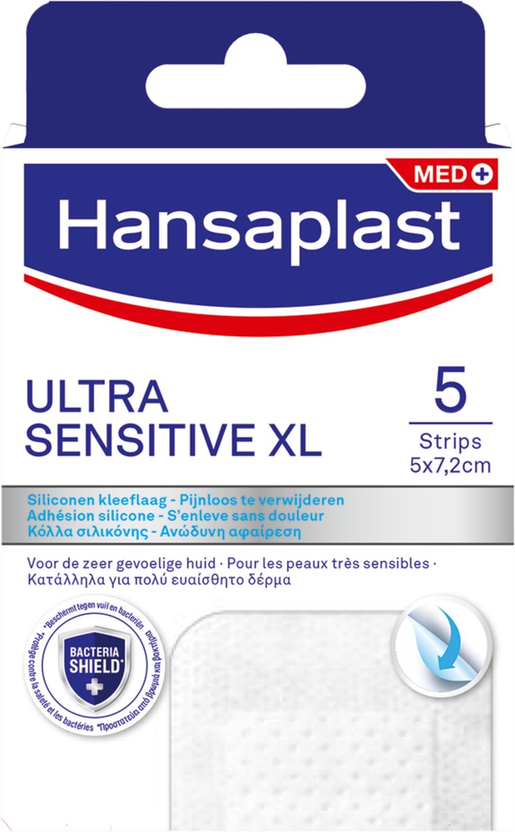 Goedkoopste Hansaplast Ultra Sensitive XL Pleisters - Wondpleisters - Wondverzorging - Grote Pleisters - Eilandpleister 5x7,2 cm - 5 Stuks