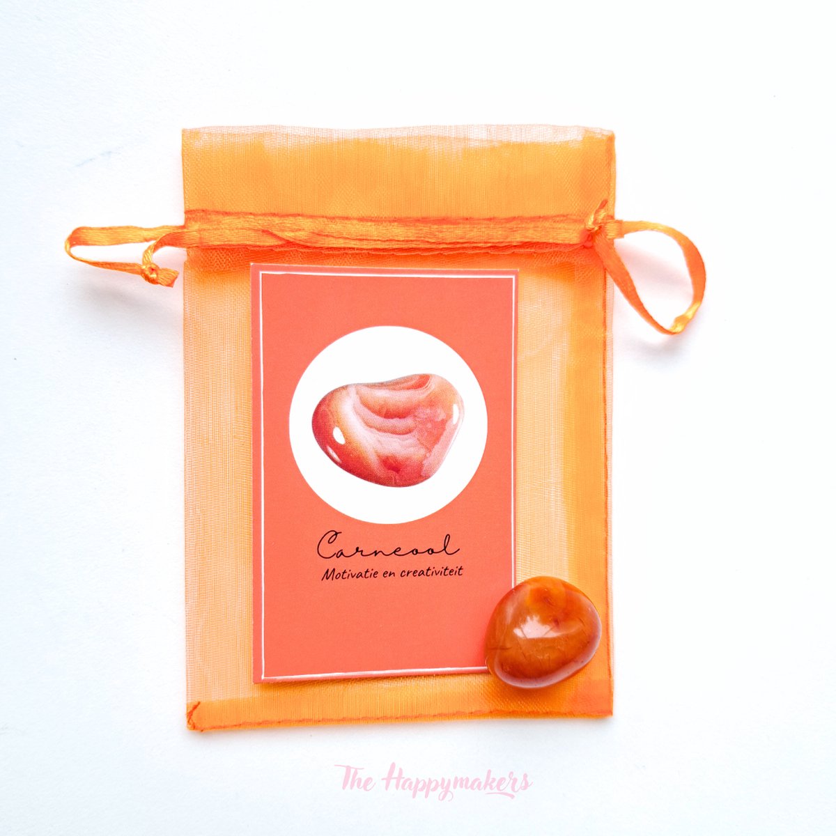 Edelsteen in zakje ''carneool'' trommelsteen, knuffelsteen, natuursteen, giftset, motivatie en creativiteit