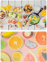 Placemats dubbelzijdig ' Fruit / Lunch ' opdruk - Set van 4 - Multicolor - 44 x 29 cm - Placemat - Eten - Kunststof