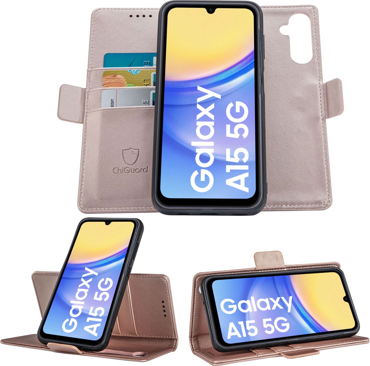 Geschikt voor Samsung Galaxy A15 - Book Case Hoesje - Uitneembaar Hoesje - Magnetische Sluiting - Portemonnee Rose