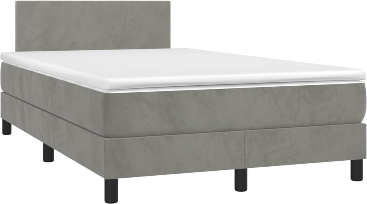vidaXL - Boxspring - met - matras - fluweel - lichtgrijs - 120x190 - cm