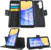 Geschikt voor Samsung Galaxy A15 - Book Case Hoesje - Uitneembaar Hoesje - Magnetische Sluiting - Portemonnee Rustic Zwart